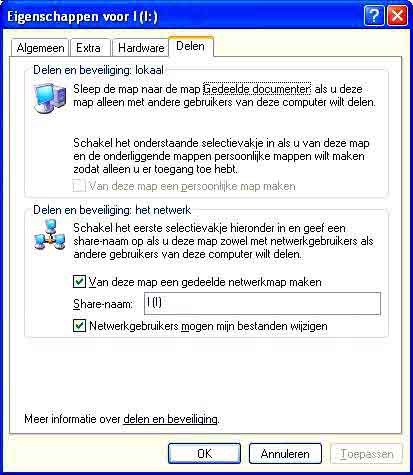 Eigenschappen voor I (I:) in Windows XP