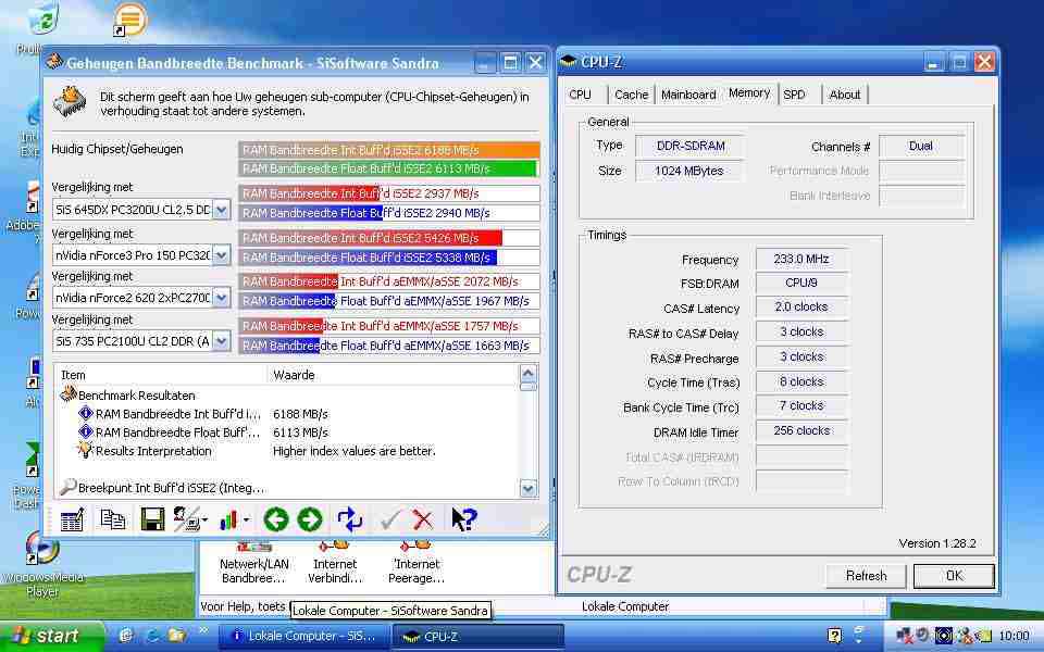 Sisoft Sandra 2005 geheugen benchmark, CPU-Z informatie